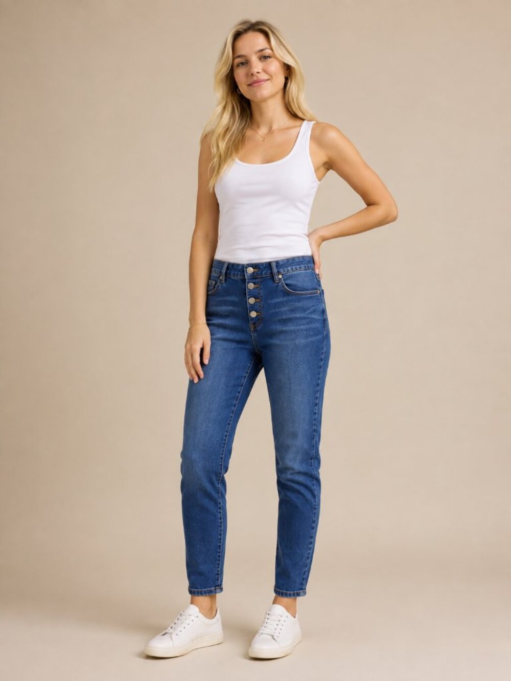 TAHARI Amelia Button-Fly Skinny Ankle Jean High Rise 14W #A4346